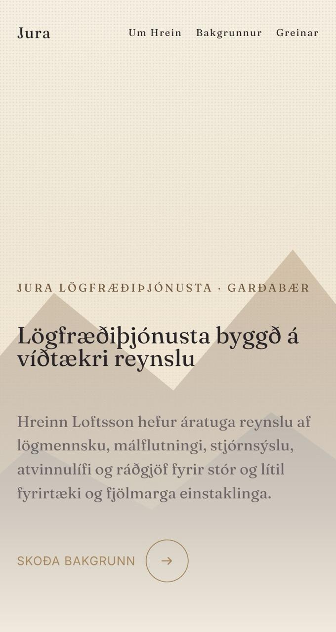 Forsíða Jura lögfræðiþjónustu verkefnis